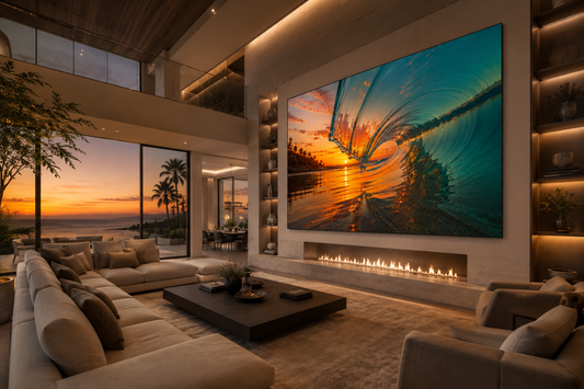 1. "Liquid Glass shore-break at sunset" - Glossy Print Under Acrylic Glass (Ready to hang) LIMITED RUN