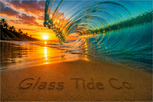 Main image Custom (Text Written in Sand) Liquid Glass shore-break at sunset - Photo Print On Fuji Crystal DP II (Rolled for easy Delivery - Requires mounting)